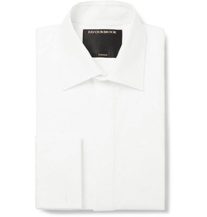 Photo: Favourbrook - White Slim-Fit Bib-Front Double-Cuff Cotton-Piqué Tuxedo Shirt - White