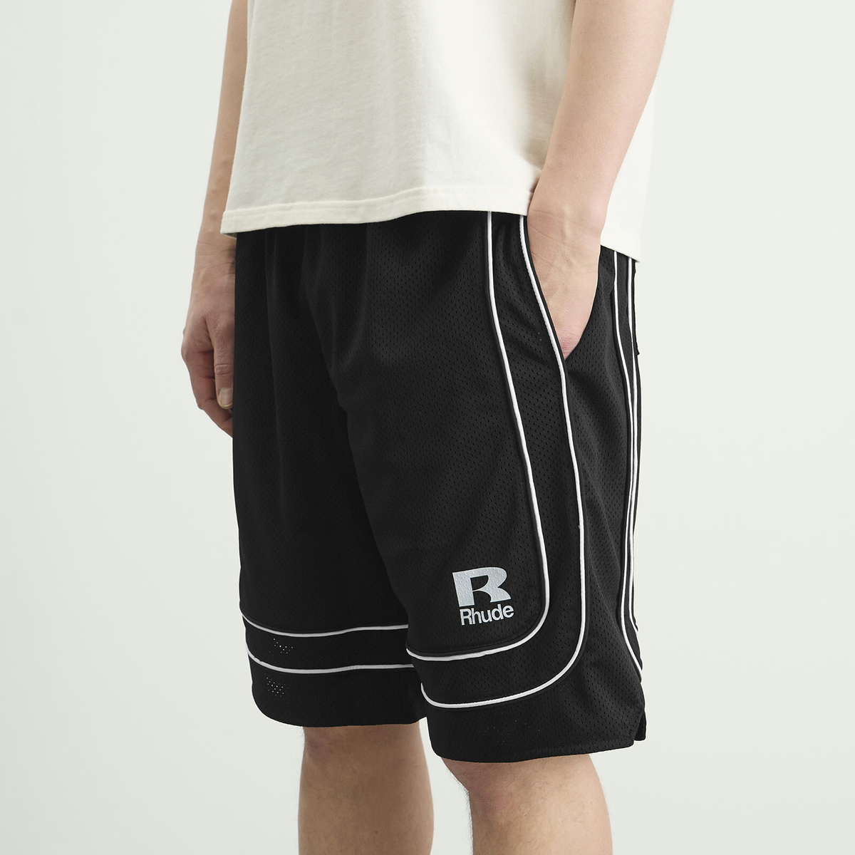 Rhude Men's Baggy Mesh Basketball Shorts in Black/White