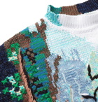 Off-White - Oversized Embroidered Intarsia Cotton-Blend Sweater - Blue