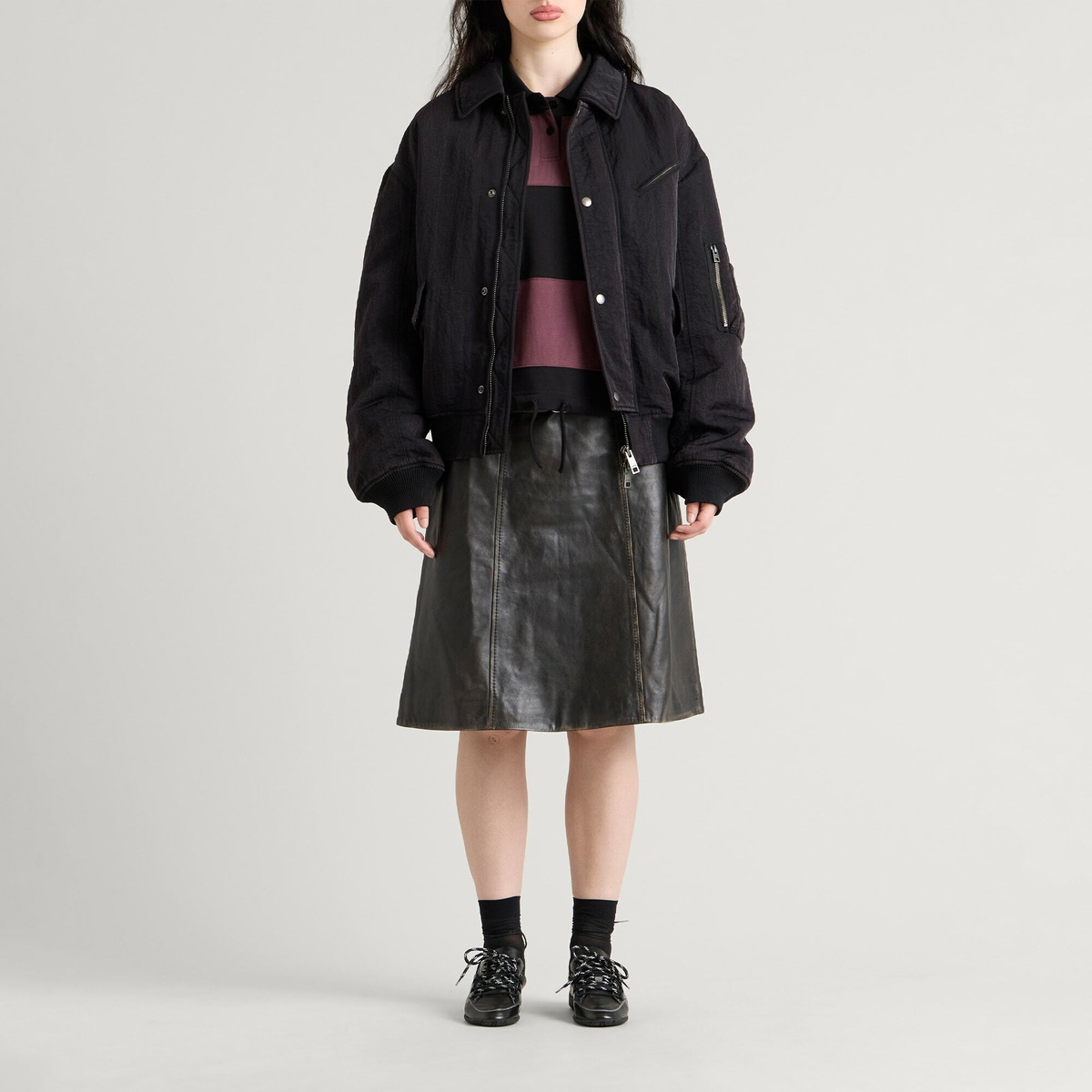 END. x Samsøe Samsøe Sakenji Bomber Jacket in Washed Black
