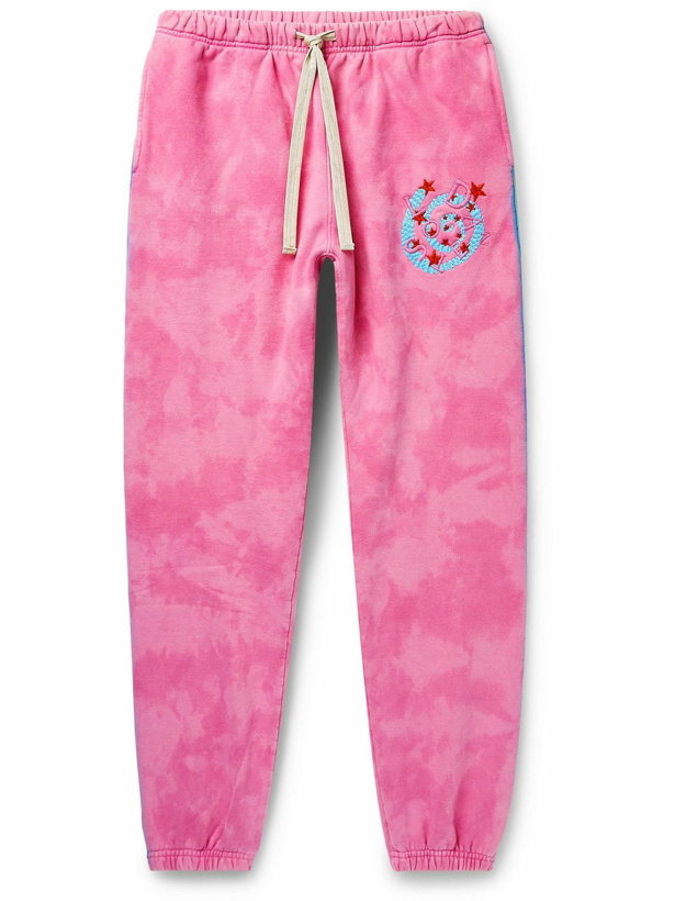 Photo: Lost Daze - Logo-Embroidered Tie-Dyed French Cotton-Terry Sweatpants - Pink