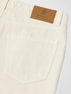 Brunello Cucinelli - Straight-Leg Logo-Embroidered Distressed Jeans - Neutrals