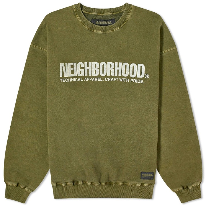 Photo: Neighborhood Men's Pigment Dyed Crew Sweater in Olive Drab