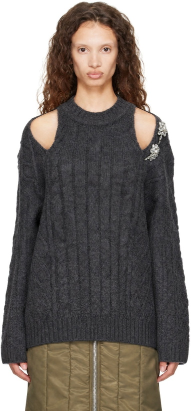 Photo: Simone Rocha Gray Cable Knit Slash Sweater