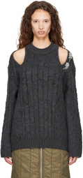 Simone Rocha Gray Cable Knit Slash Sweater