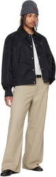 AMI Paris Black Nylon 'Ami De Coeur' Stud Buttoned Jacket
