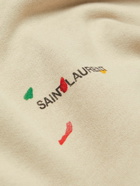 SAINT LAURENT - Logo-Print Cotton-Jersey Hoodie - Neutrals