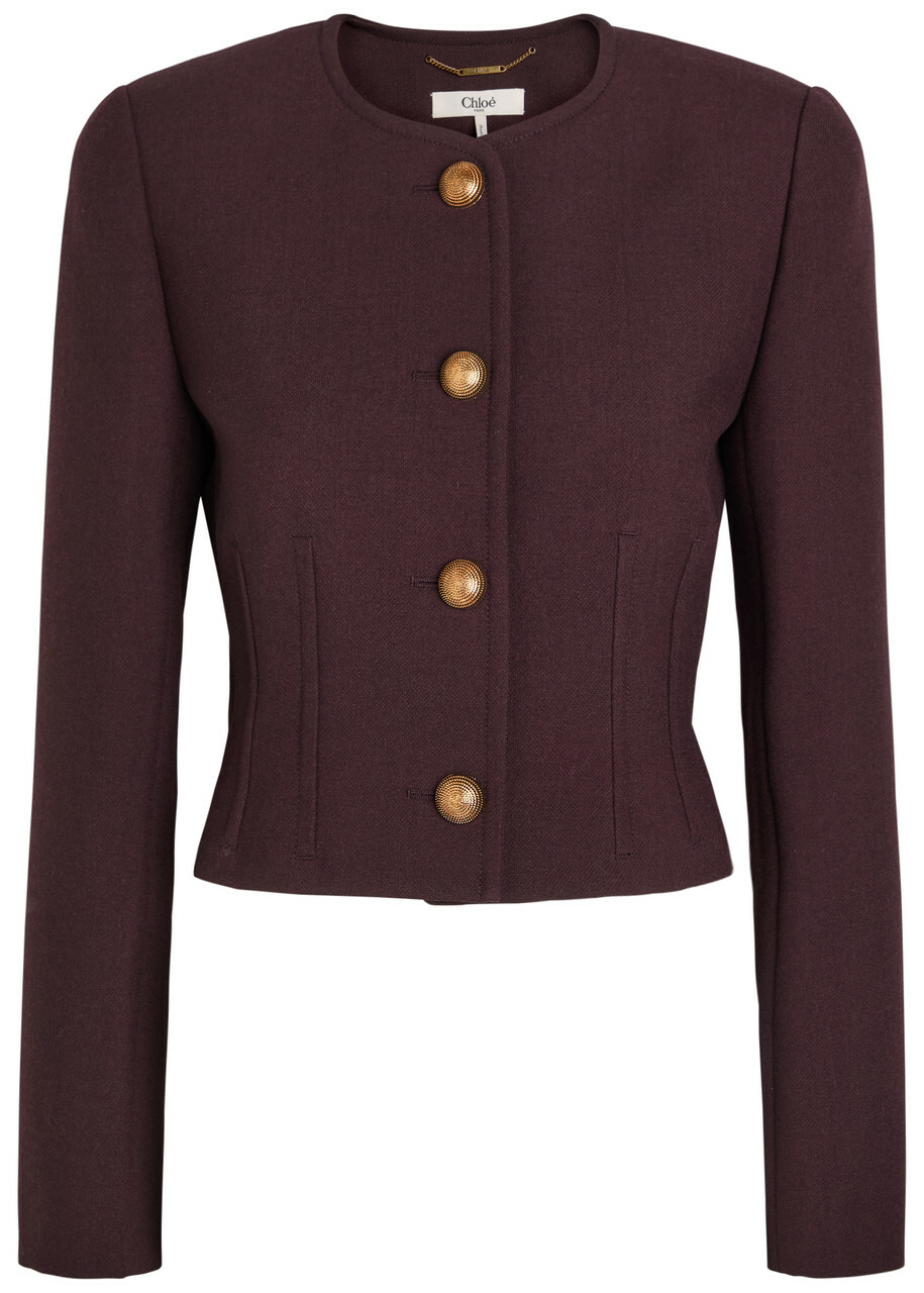 Chloe Darted Cropped Wool Jacket Purple