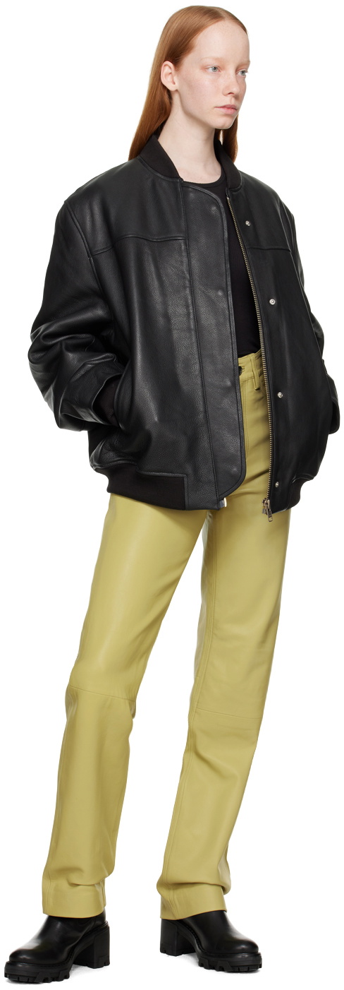 【REMAIN BIRGER CHRISTENSEN】レザー bomber ジャケット Black Leather Bomber Jacket by REMAIN Birger Christensen on Sale
