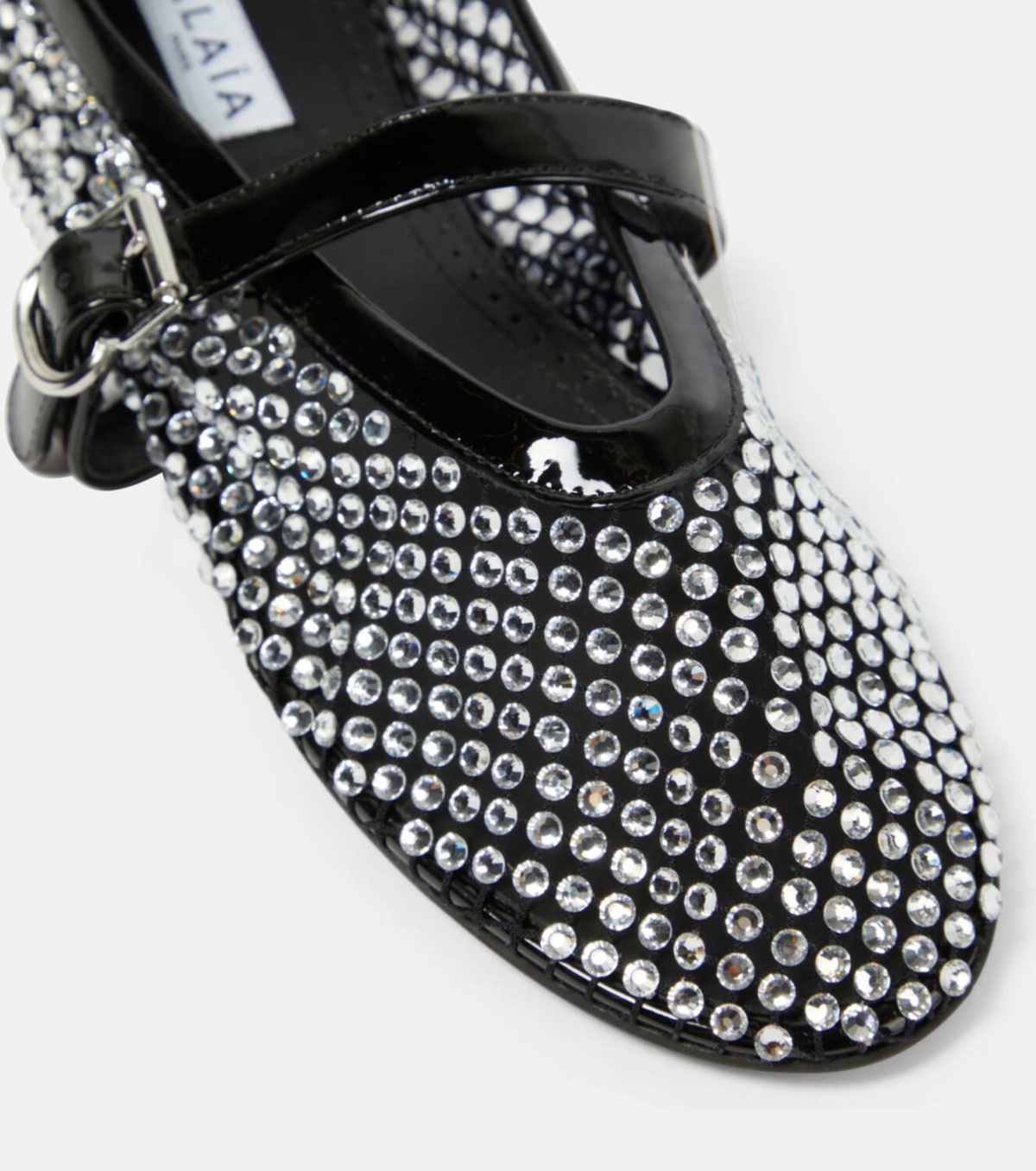 Alaia 25 Infradito Fishnet Flat Mules Silver Lampskin 303712 main image 0