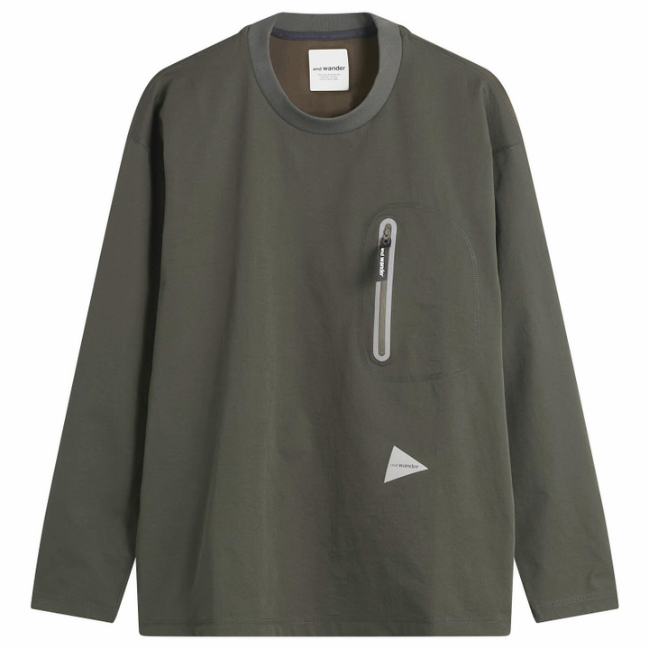 Photo: and wander Men's Hybrid Warm Longsleeve Pocket T-Shirt in Dark Green