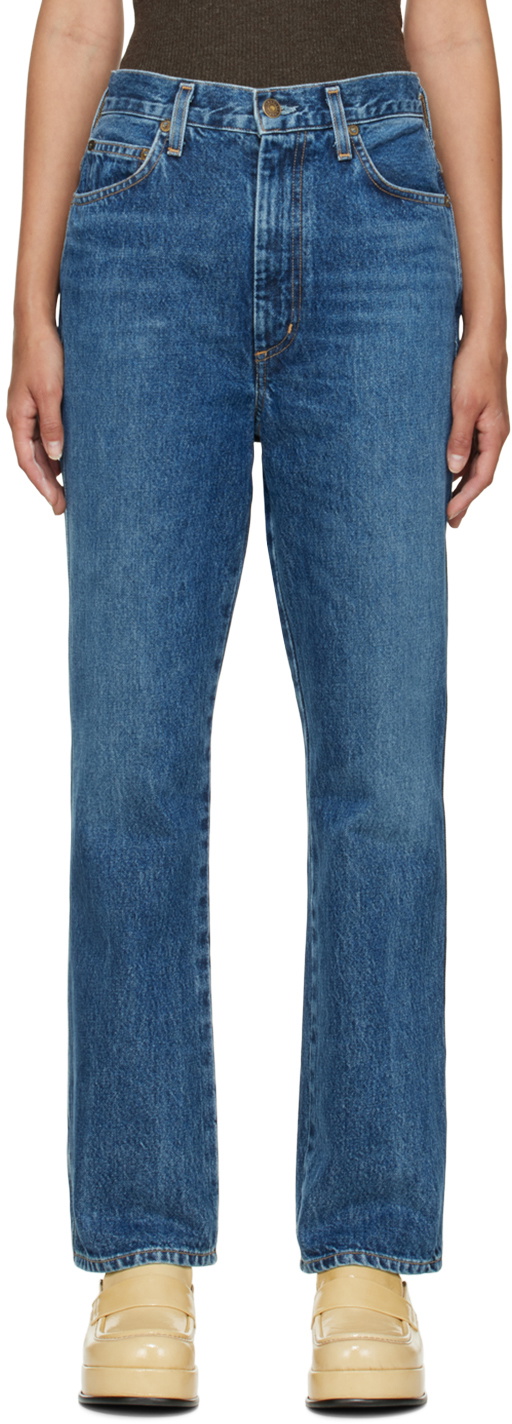 AGOLDE Blue Pinch Waist Kick Flare Jeans AGOLDE