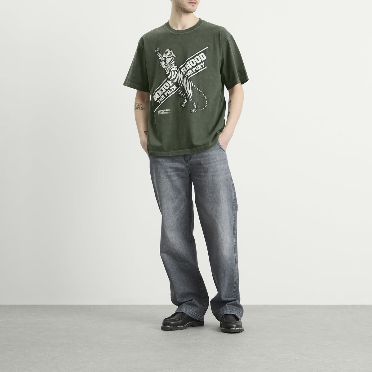 Neighborhood Men's SS-17 Tiger T-Shirt in Green Neighborhood