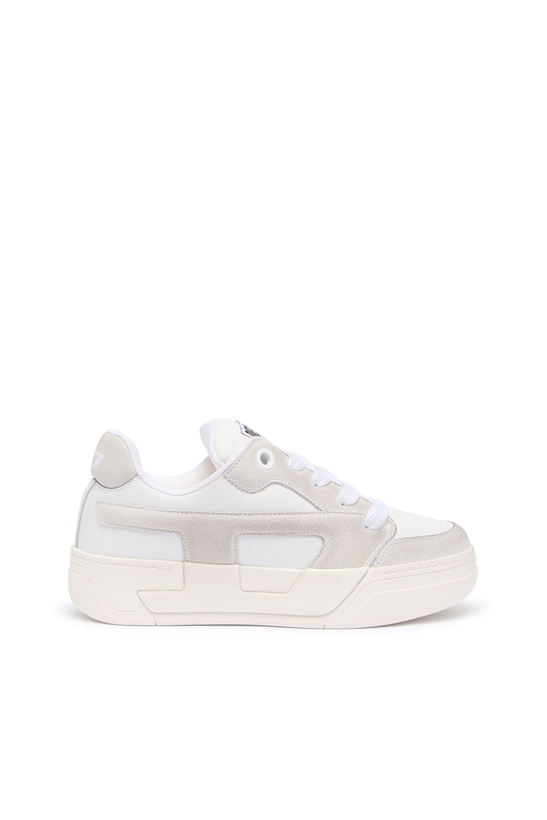 Photo: Diesel D-Ollie-Distressed sneakers in leather and suede - Sneakers Womens in White