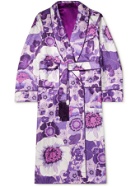 TOM FORD - Tasselled Piped Floral-Print Silk-Twill Robe - Purple