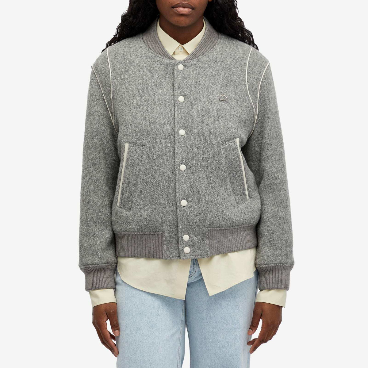 ベスト・ジレ DUNST Women Jackets UDSW4C112G2MELANGEGREY Grey DUNST Women's Unisex Wool Varsity Jacket in Melange Grey Dunst
