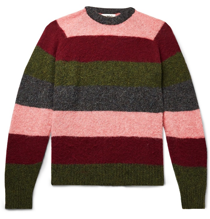 Photo: YMC - Bryer Striped Brushed-Wool Sweater - Green