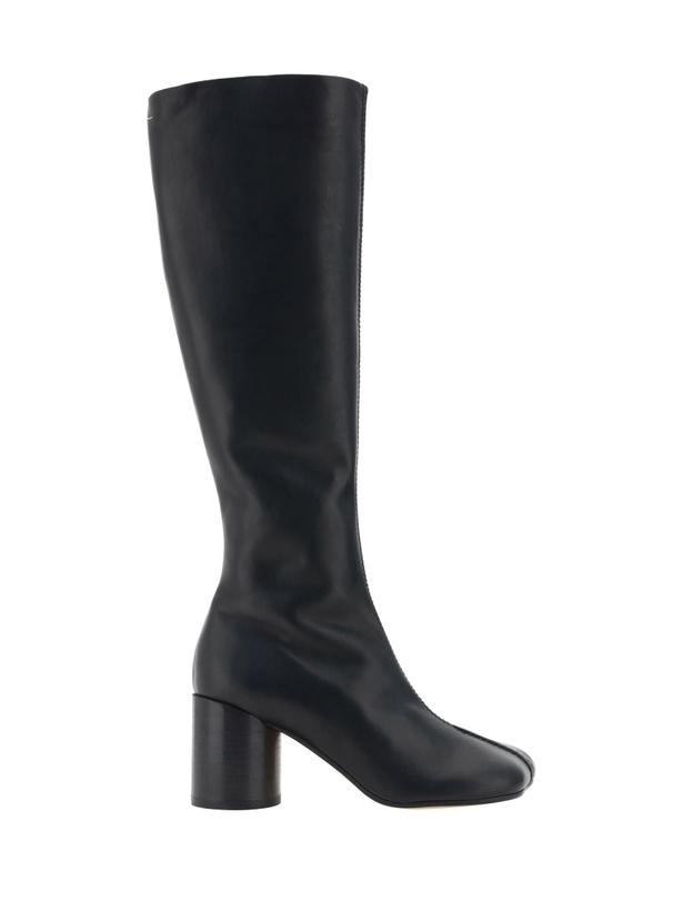 Photo: MM6 Maison Margiela Knee-high Black Leather Boots With Anatomic Toe And Upper Stitching