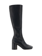 MM6 Maison Margiela Knee-high Black Leather Boots With Anatomic Toe And Upper Stitching