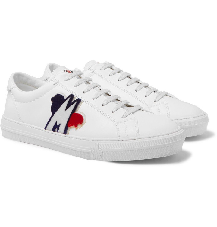 Photo: Moncler - New Monaco Logo-Appliquéd Leather Sneakers - White