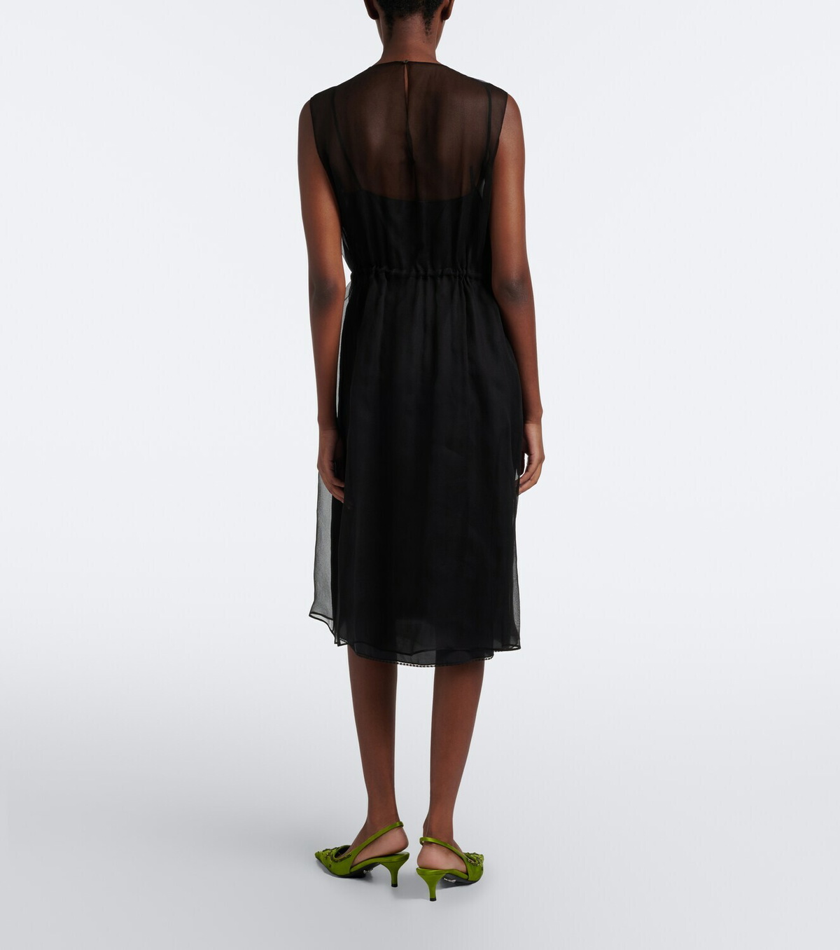 Prada Floral-appliqué silk midi dress