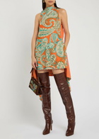 Etro Asymmetric Crepe Mini Dress Multi Print