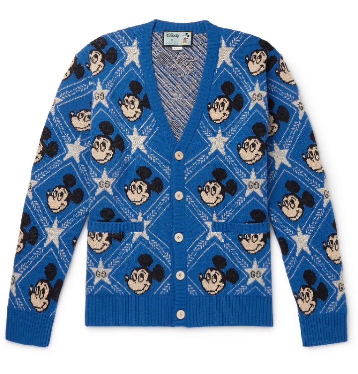 Photo: Gucci - Disney Intarsia Wool and Alpaca-Blend Cardigan - Blue