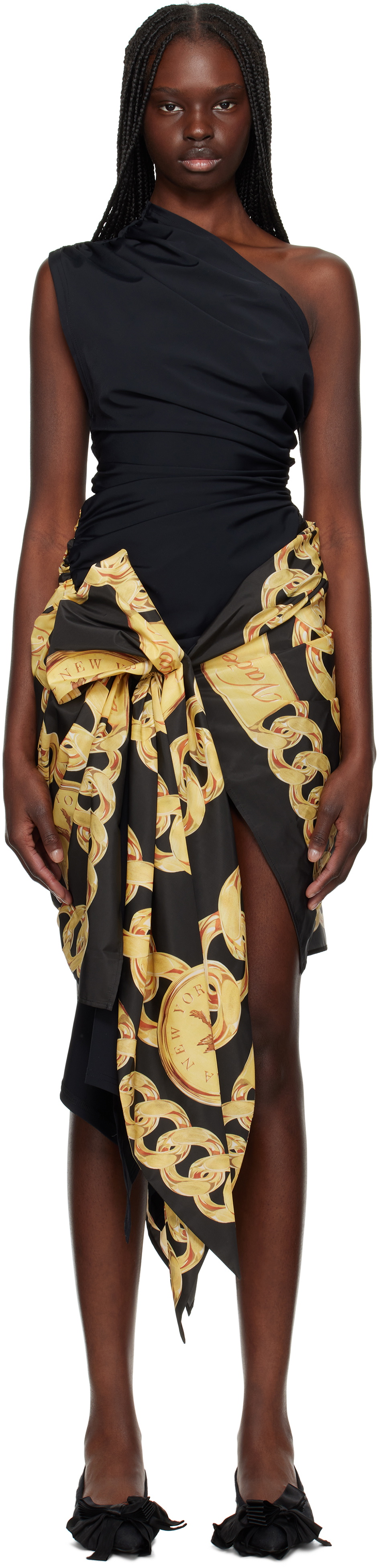 VAQUERA Black & Yellow Scarf Minidress
