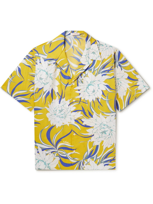 Photo: Valentino - Camp-Collar Floral-Print Cotton-Poplin Shirt - Yellow