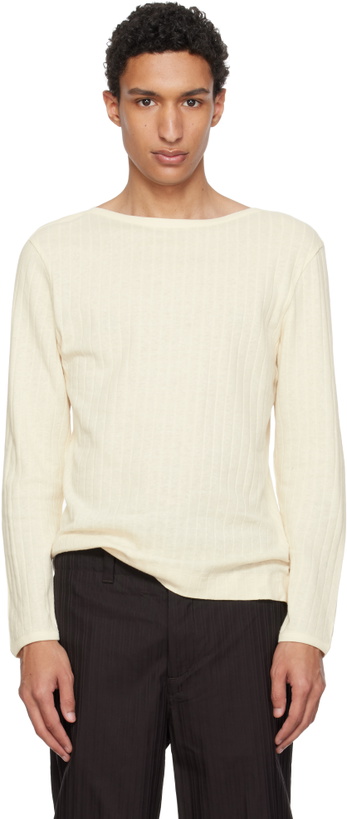 Photo: Paul Smith Beige Cotton-Linen Boat Neck Long-Sleeve T-shirt
