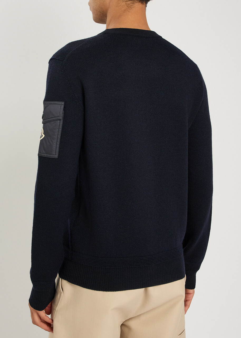 Moncler Sleeve-pocket Wool Jumper Blue
