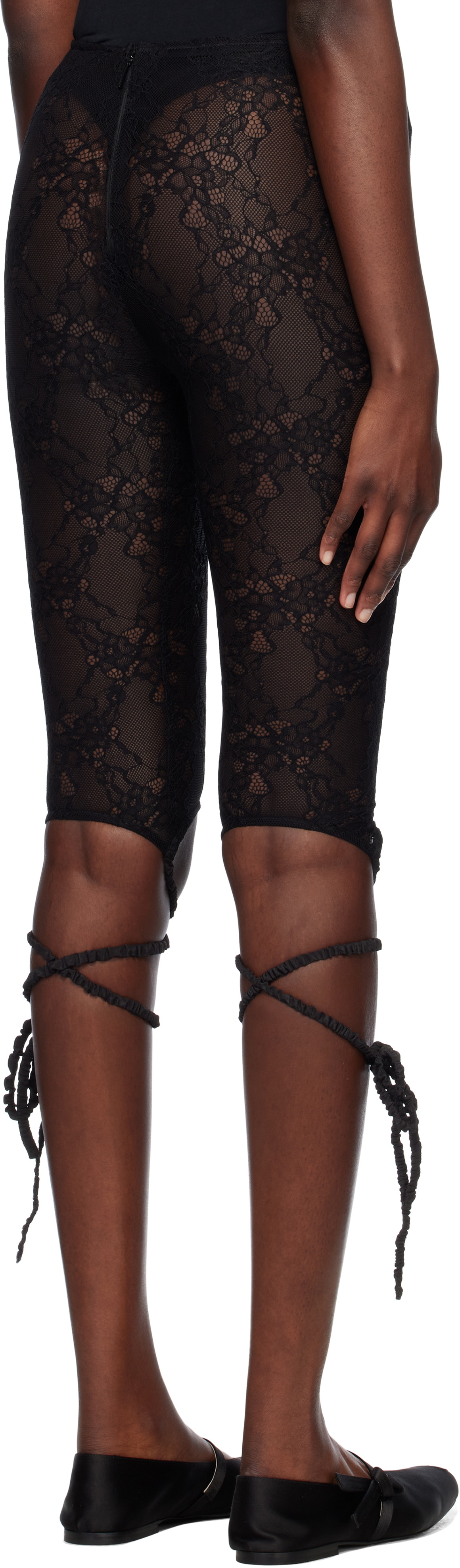 AMBUSH Black Lace Ribbon Leggings