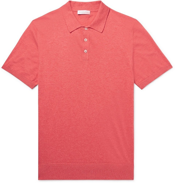 Photo: Richard James - Slim-Fit Mélange Cotton-Jersey Polo Shirt - Coral