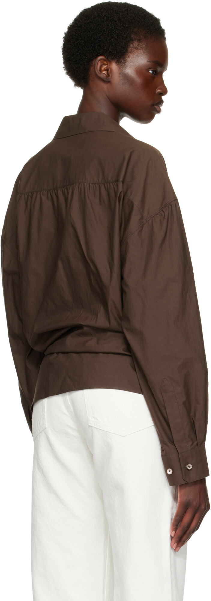 LEMAIRE Brown Straight Collar Twisted Shirt