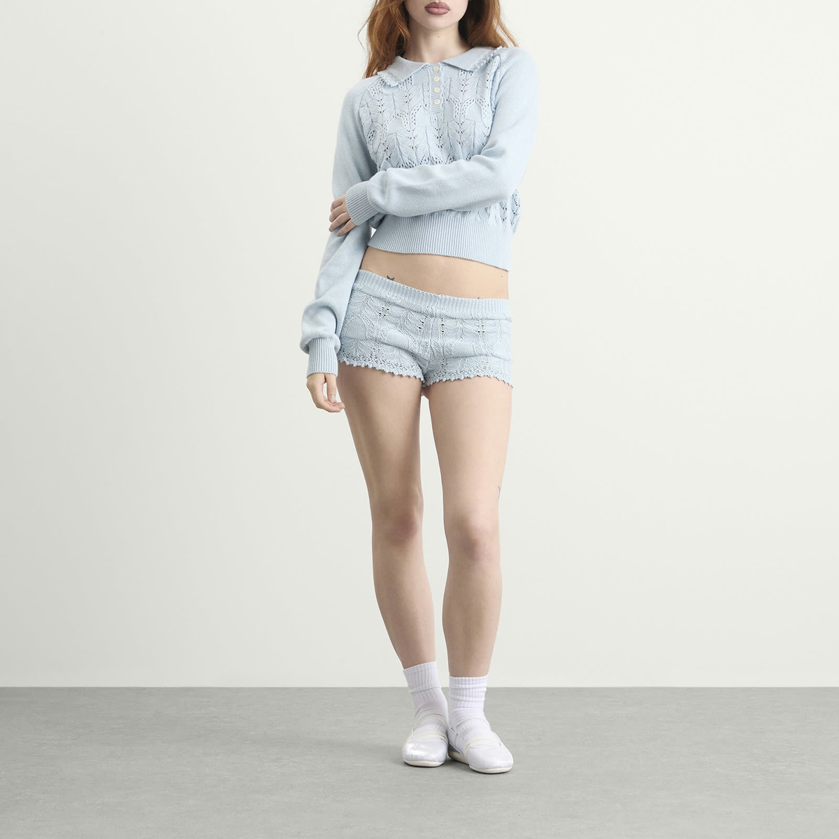 My Mum Made It Women's Buttoned Lace Knit Pullover in Bluewish