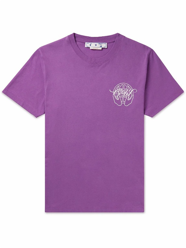 Photo: Off-White - Logo-Print Cotton-Jersey T-Shirt - Purple