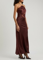 Self-portrait Lace-trimmed Satin Maxi Dress Brown