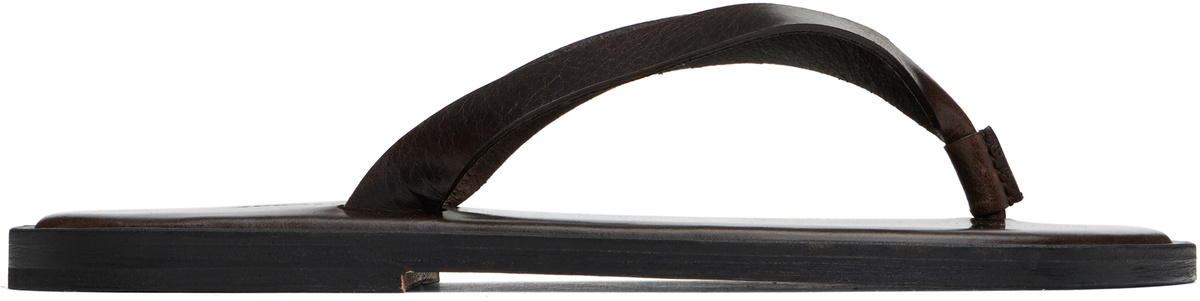 AURALEE Black Leather Belt Flip Flops Auralee
