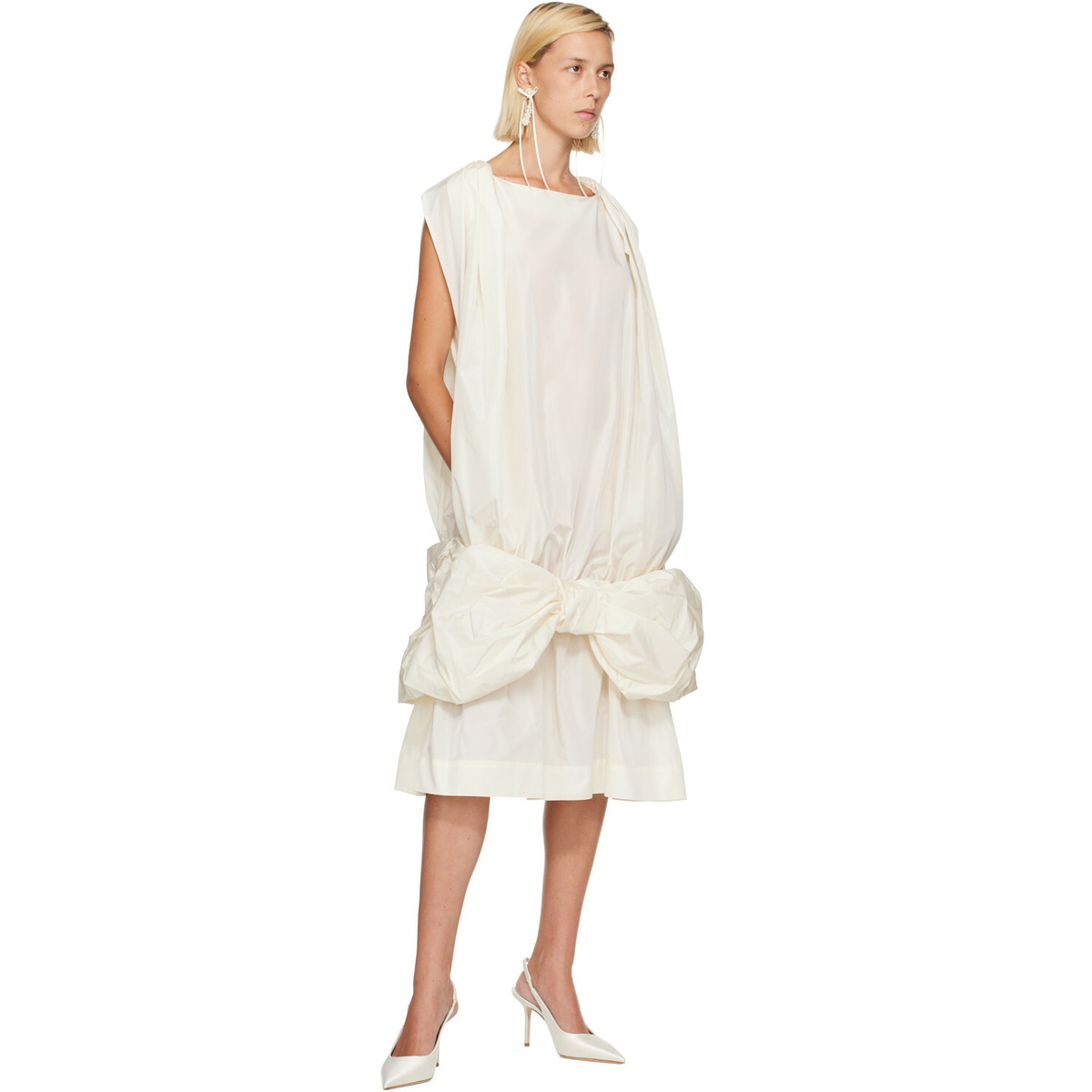 Simone Rocha Off-White Bow Hem Egg Midi Dress