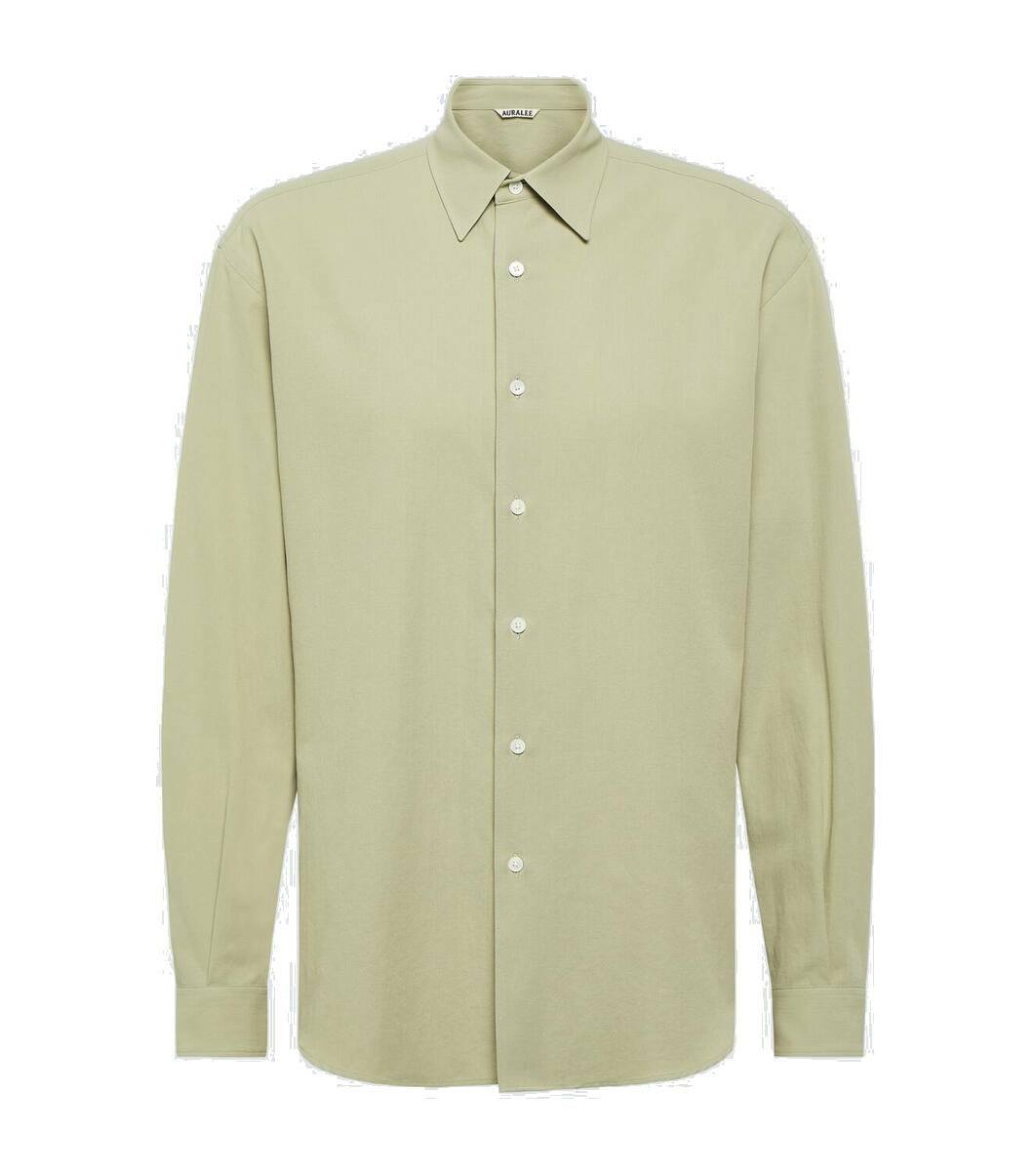 Auralee Linen Silk Tweed Half Sleeved Shirt in Dark Navy