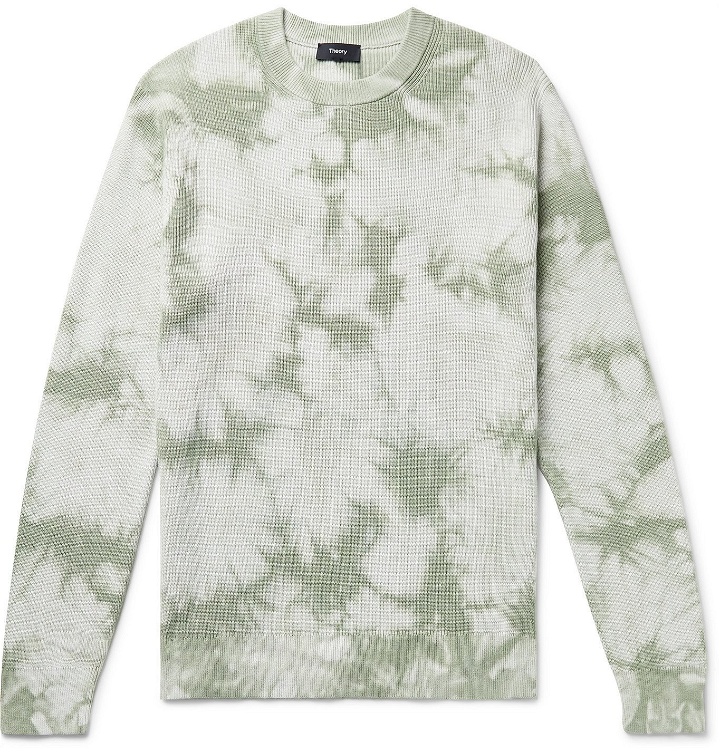 Photo: Theory - Masten Slim-Fit Tie-Dyed Cotton-Blend Sweater - Green