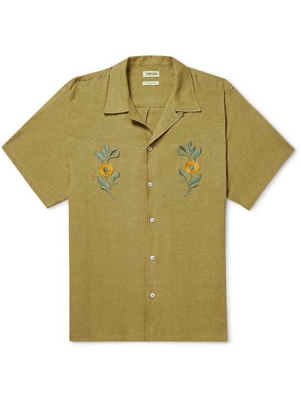 Photo: De Bonne Facture - Convertible-Collar Embroidered Linen Shirt - Yellow