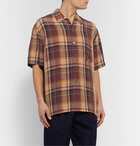 Mr P. - Camp-Collar Checked Crinkled-Poplin Shirt - Brown