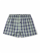 Hanro - Fancy Checked Cotton Boxer Shorts - Blue