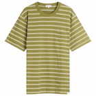 Norse Projects Men's Holger Sailor Stripe Pocket T-Shirt in Moss Green