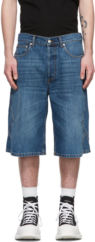 Photo: Alexander McQueen Blue Patched Denim Shorts