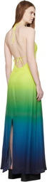 Casablanca Green & Blue Jacquard Monogram Gradient Maxi Dress