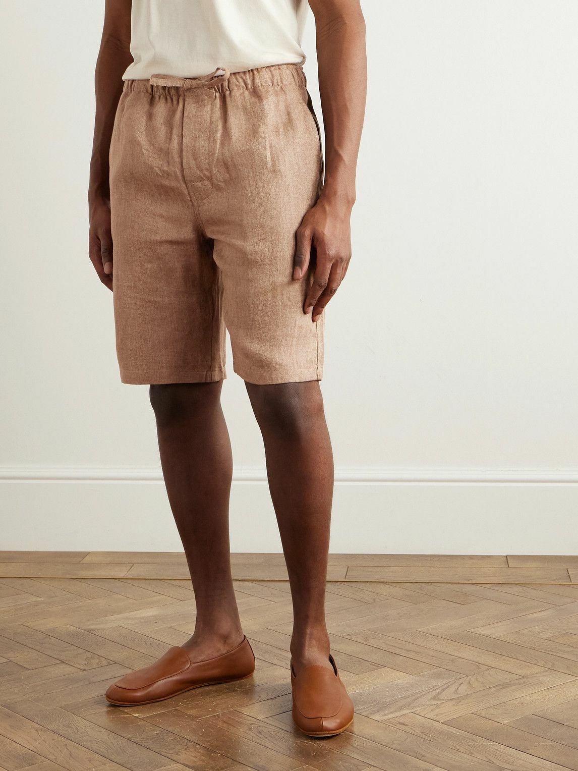 De Petrillo - Straight-Leg Herringbone Linen Drawstring Shorts - Neutrals