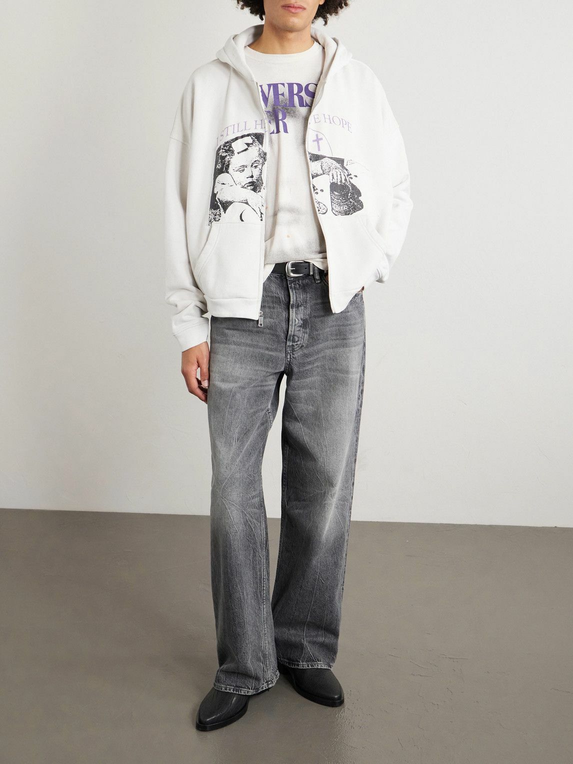 Enfants Riches Déprimés - I Still Have Hope Printed Cotton-Jersey Zip-Up Hoodie - Neutrals