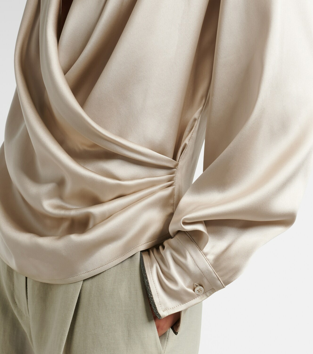 Brunello Cucinelli Draped silk-blend blouse